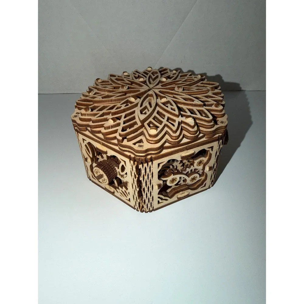 Wood Trick Mystery Flower Mechanical Wooden Music Box 3D Puzzle Jewelry Box
